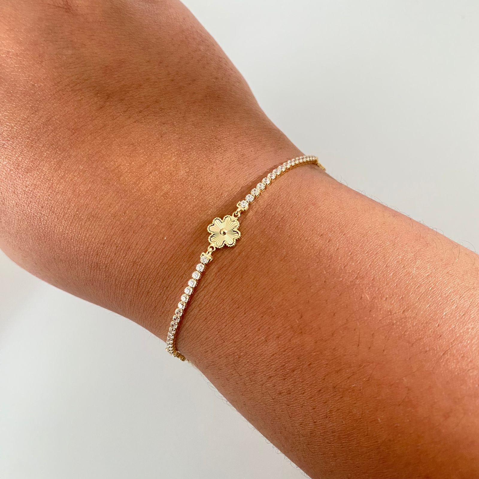 Pulso It tenis con trebol diamantado graduable Oro amarillo 18k +4 / 3,25 Gr / 2 mm / 17 Cm